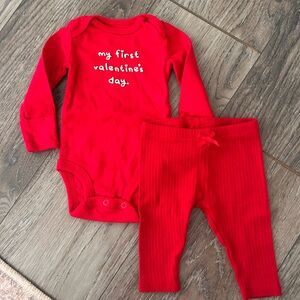 "My First Valentine's Day" One-Piece and Pants Set
